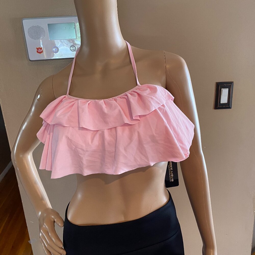HEAT MOVE Ruffled Pink Halter Bikini Top Size L